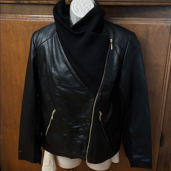 IMAN Black Leather Jacket with Gold Accents - Picture 10 of 16